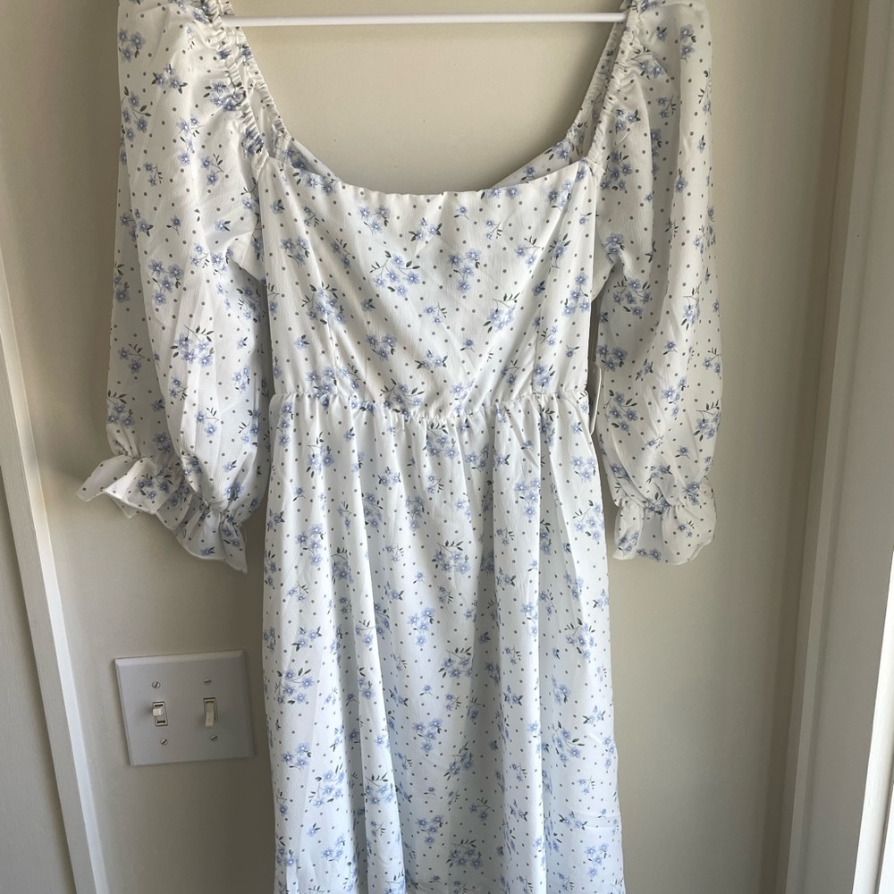 Altar'd State Cream Smocked Sundress with Puff Sleeves
